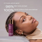 Woman with glowing skin using skincare serum for youthful appearance.