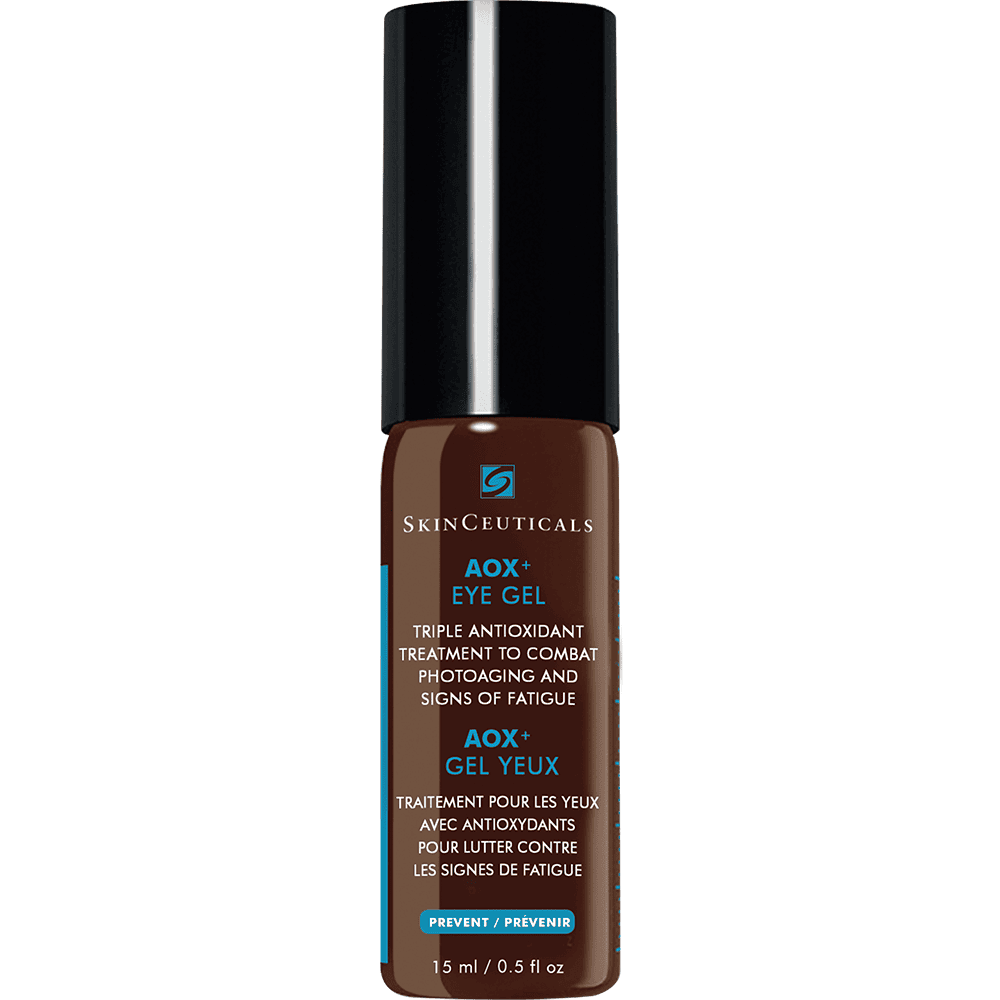 SkinCeuticals AOX+ Eye Gel for antioxidant protection and fatigue reduction.