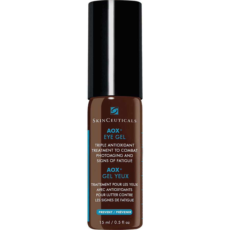 SkinCeuticals AOX+ Eye Gel for antioxidant protection and fatigue reduction.
