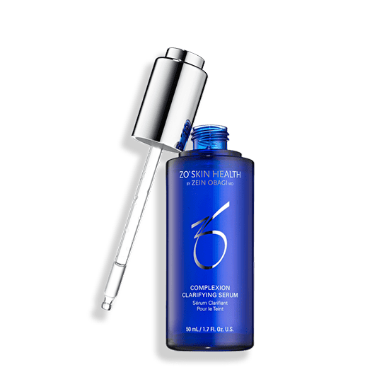 ZO Skin Health Clarifying Serum in blue bottle with dropper for skin clarity.