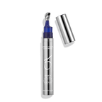 Skin health eye serum in a sleek silver bottle with blue applicator for anti-aging benefits.