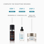 Night skincare routine with hydrating serum and triple lipid moisturizer for healthy skin.