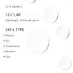 Light gel serum suitable for normal, dry, sensitive, oily, and combination skin types.