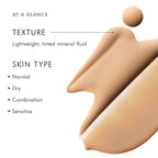 Tinted mineral fluid sample for skincare, lightweight and suitable for all skin types.
