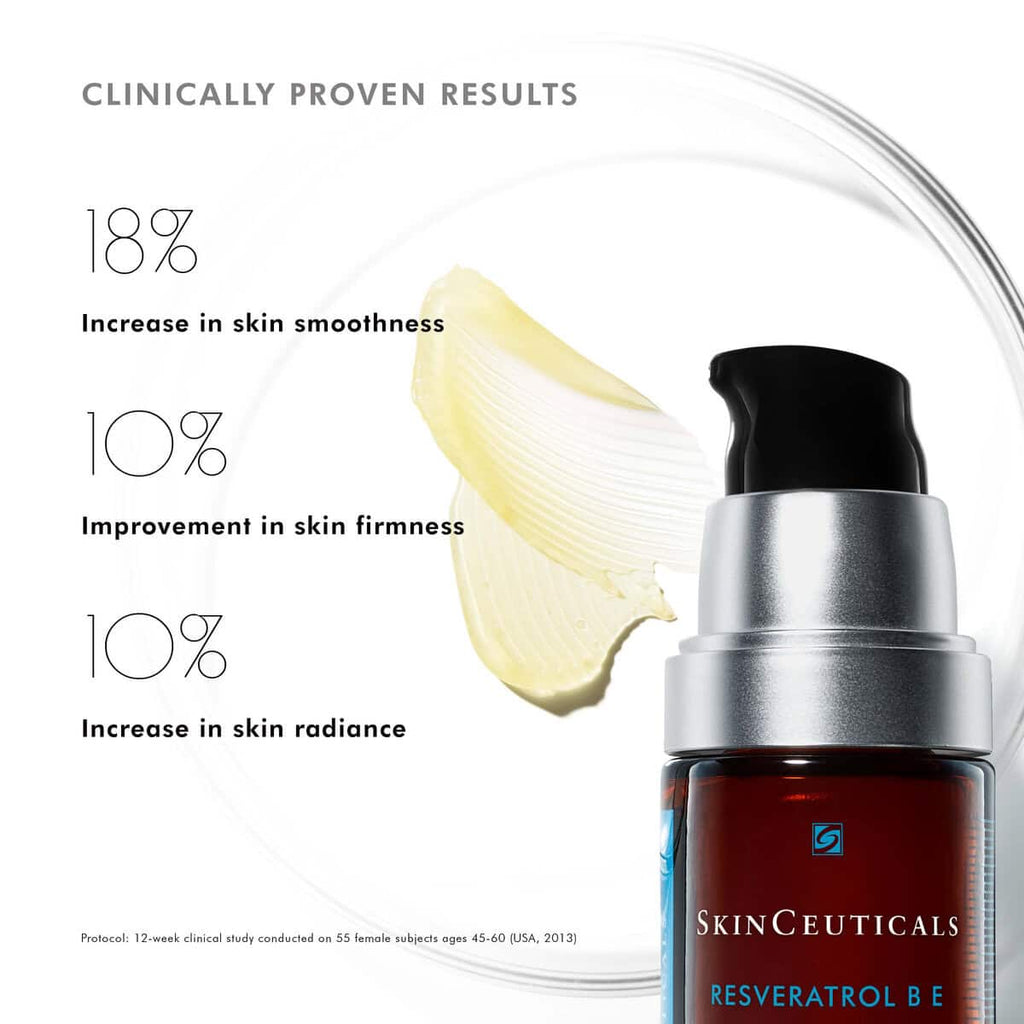 SkinCeuticals Resveratrol B E serum for skin rejuvenation and anti-aging benefits.