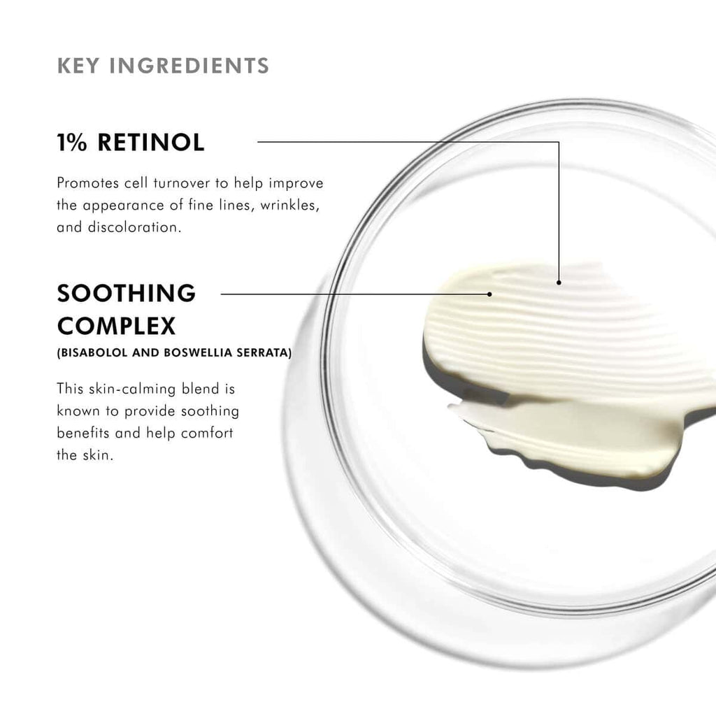 Close-up of skincare cream with retinol and soothing complex ingredients.
