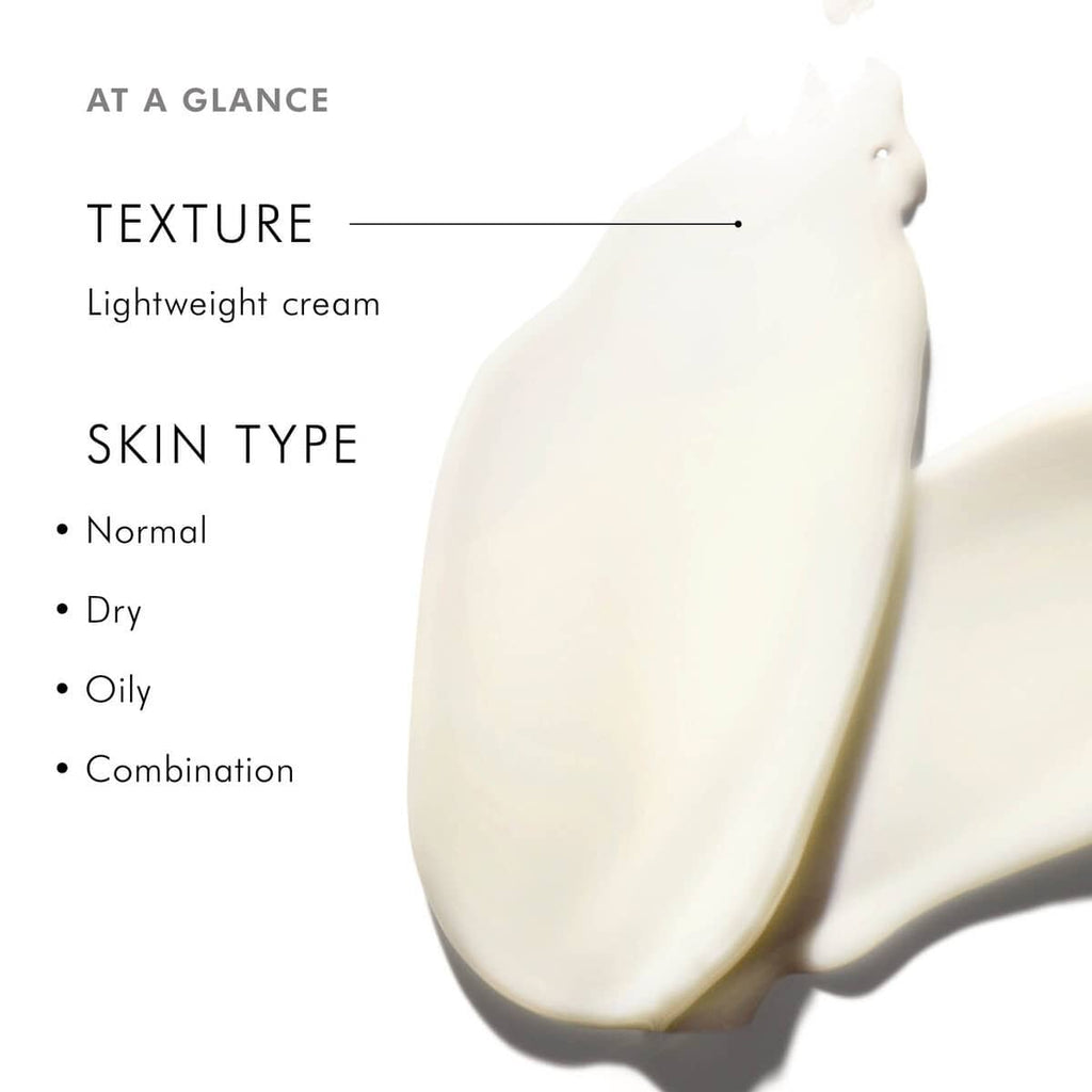 Close-up of lightweight cream for normal, dry, oily, and combination skin types.