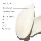 Close-up of lightweight cream for normal, dry, oily, and combination skin types.
