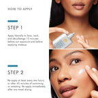 Woman applying SPF sunscreen on face for sun protection.