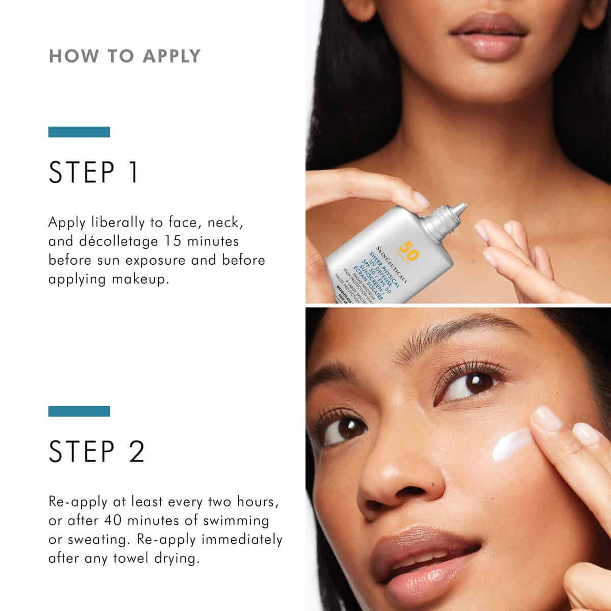 Woman applying SPF sunscreen on face for sun protection.