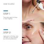 Skincare application with serum on face, close-up of woman applying skincare product.