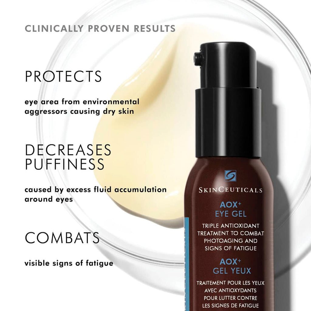 SkinCeuticals AOX+ Eye Gel for anti-aging and puffiness reduction.