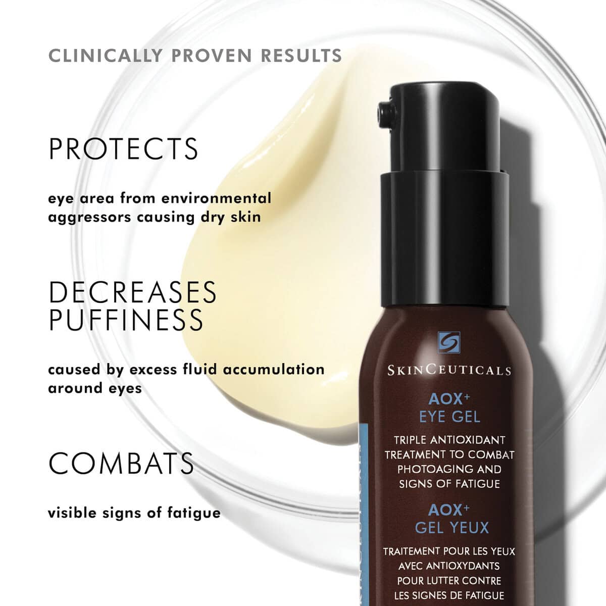 SkinCeuticals AOX+ Eye Gel for anti-aging and puffiness reduction.