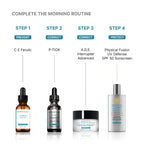 SkinCeuticals C E Ferulic, P-TIX, A.G.E. Interrupter, and UV Defense.