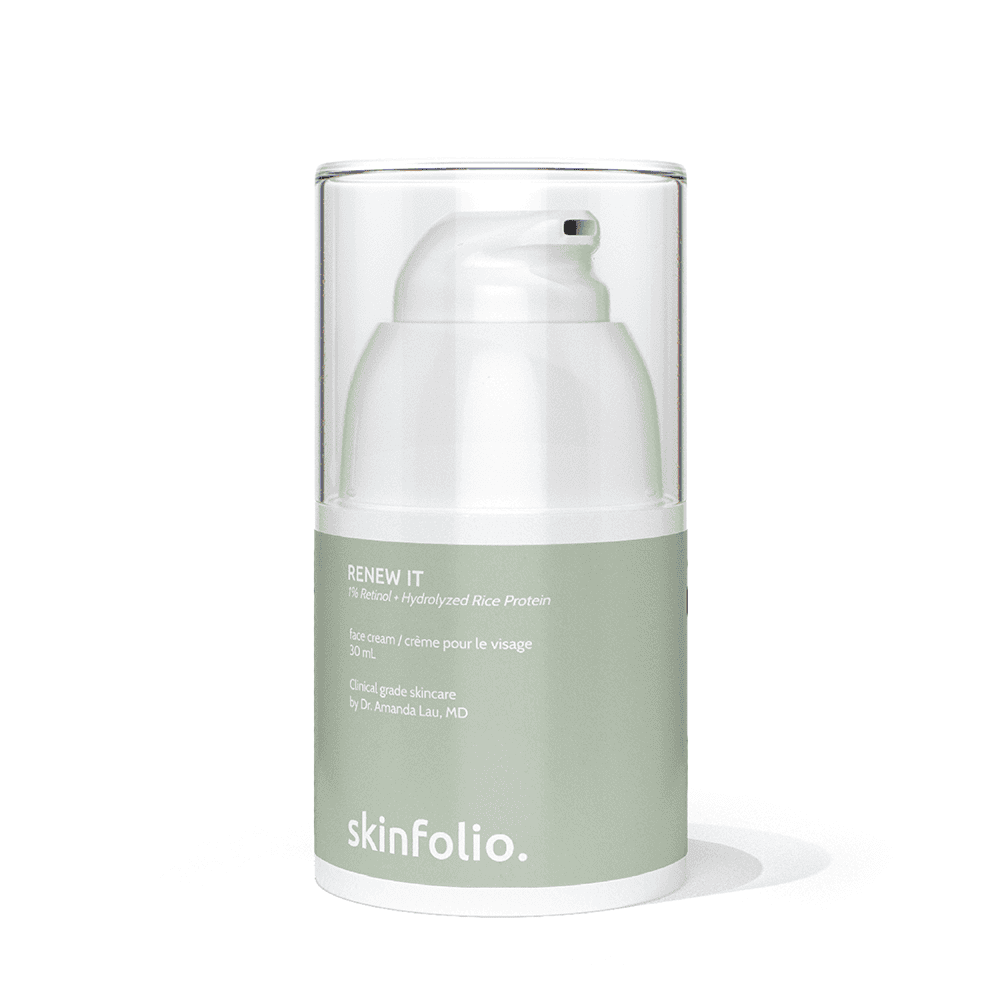 Skinfolio Renew It hydrolized rice protein face cream for skin rejuvenation.