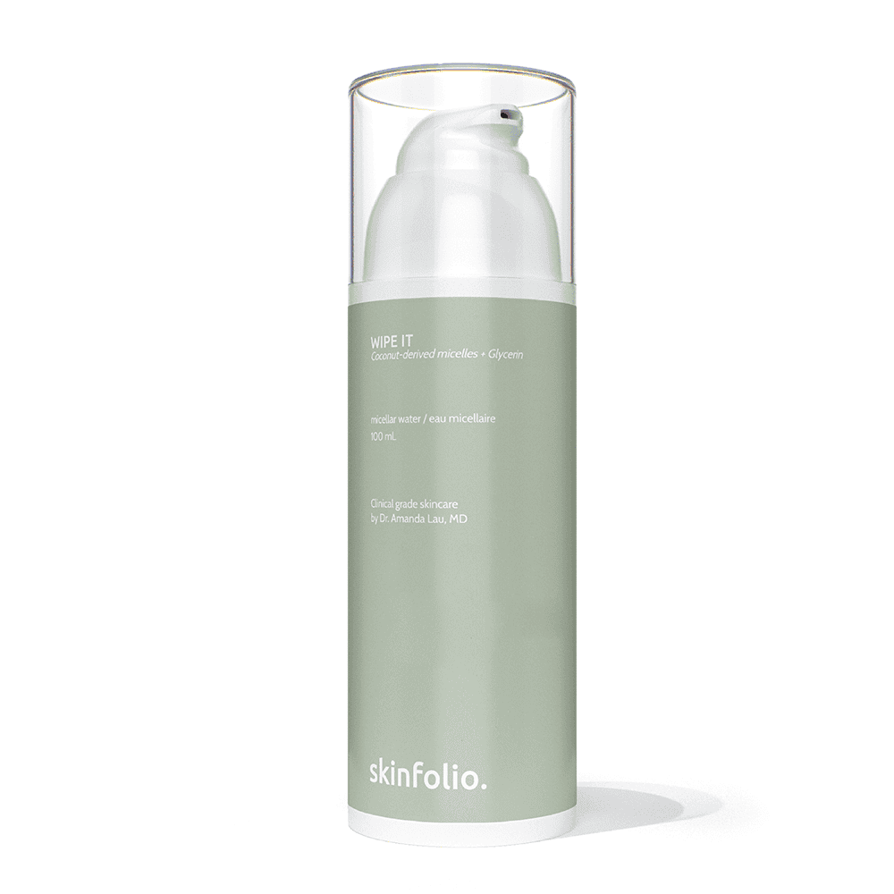 Skincare micellar water cleanser in a sleek pump bottle for gentle face cleansing.