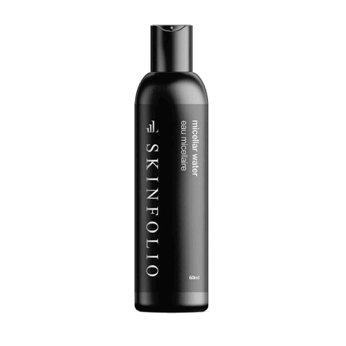 SkinFolio Micellar Water for gentle facial cleansing, 60ml bottle.